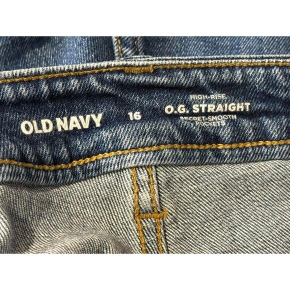 Old Navy High Rise OG Straight Jean Shorts Women 16 Blue Denim Cuffed - Picture 3 of 9